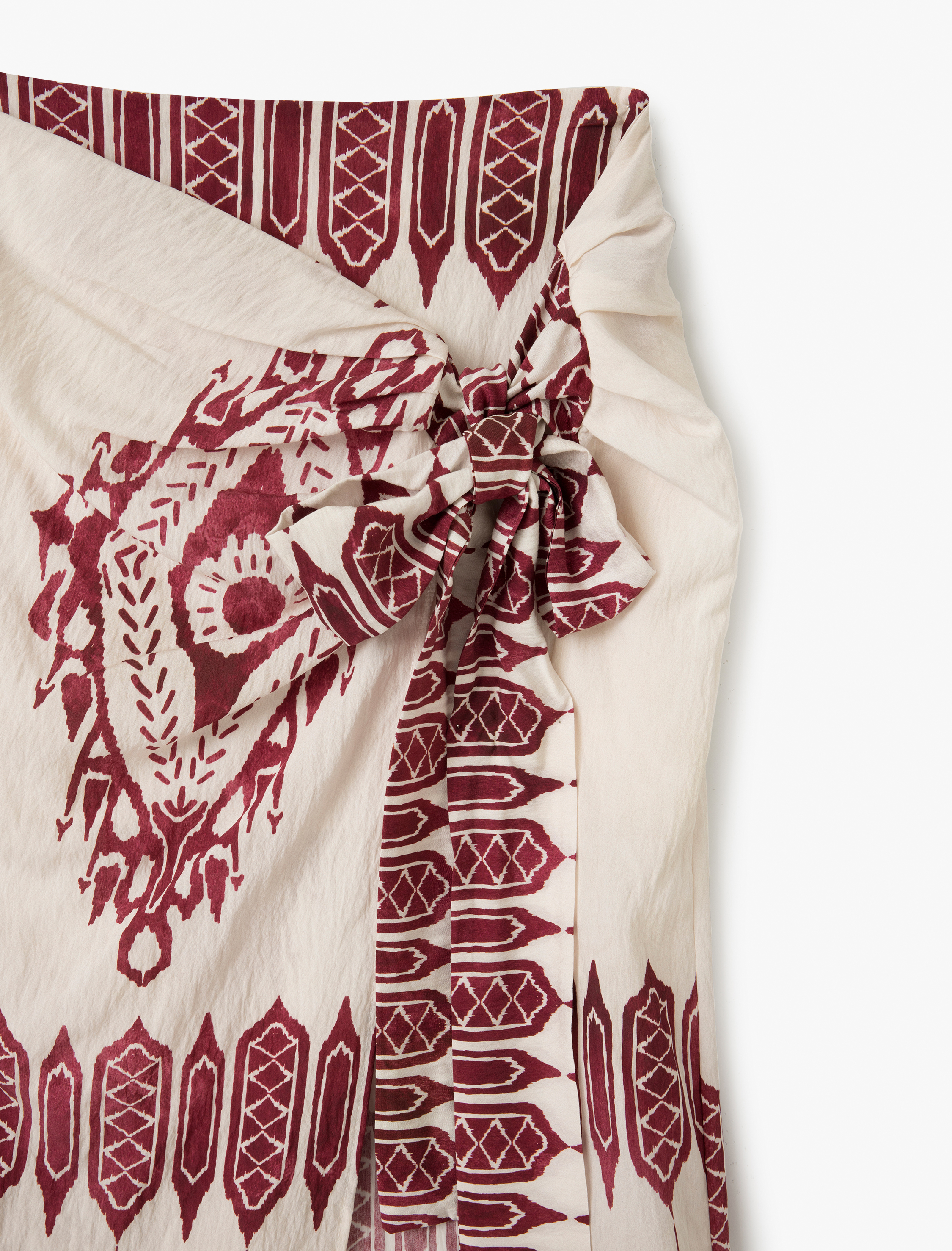   Bağlama Detaylı Viskon Etnik Desenli Midi Kruvaze Sarong Etek