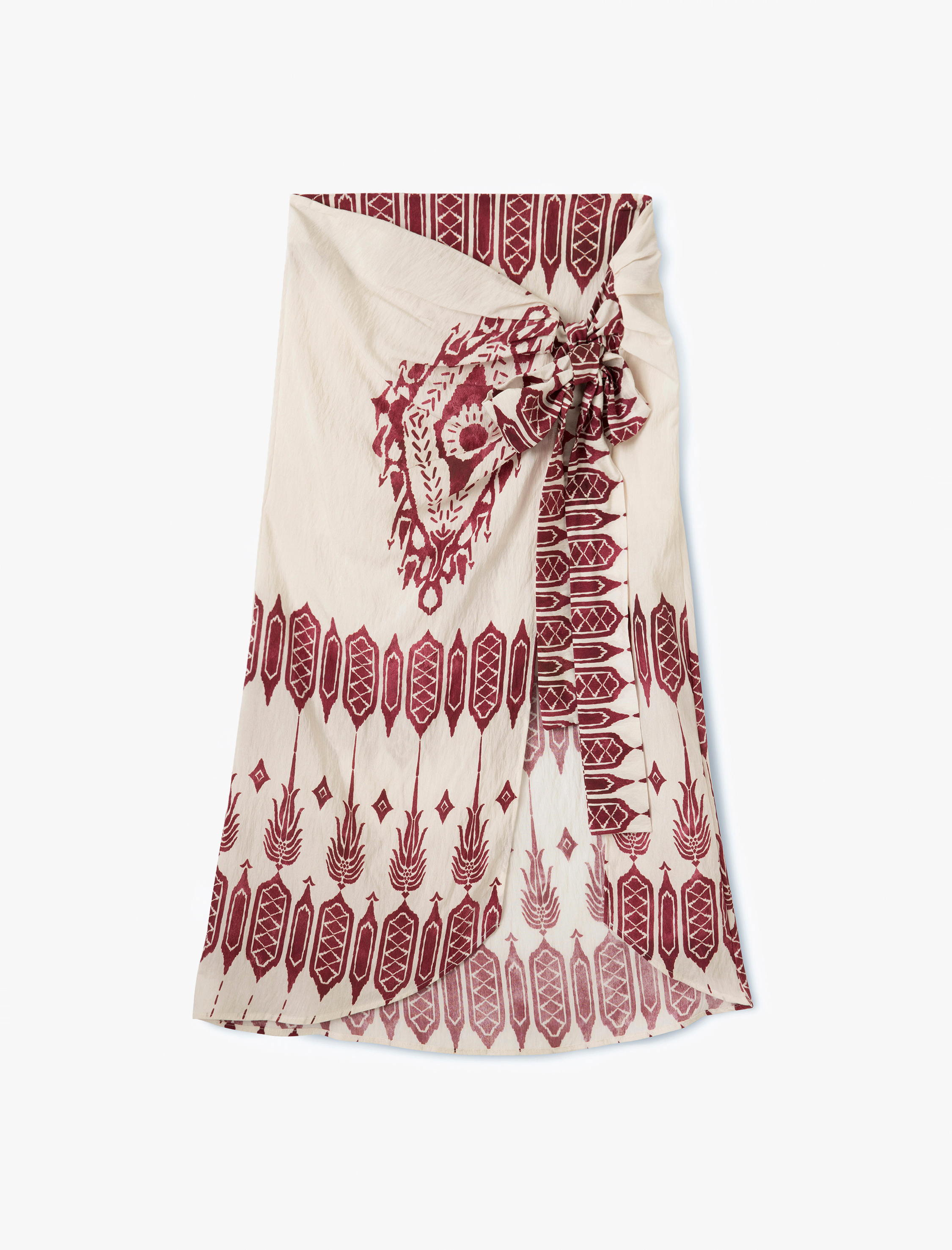   Bağlama Detaylı Viskon Etnik Desenli Midi Kruvaze Sarong Etek