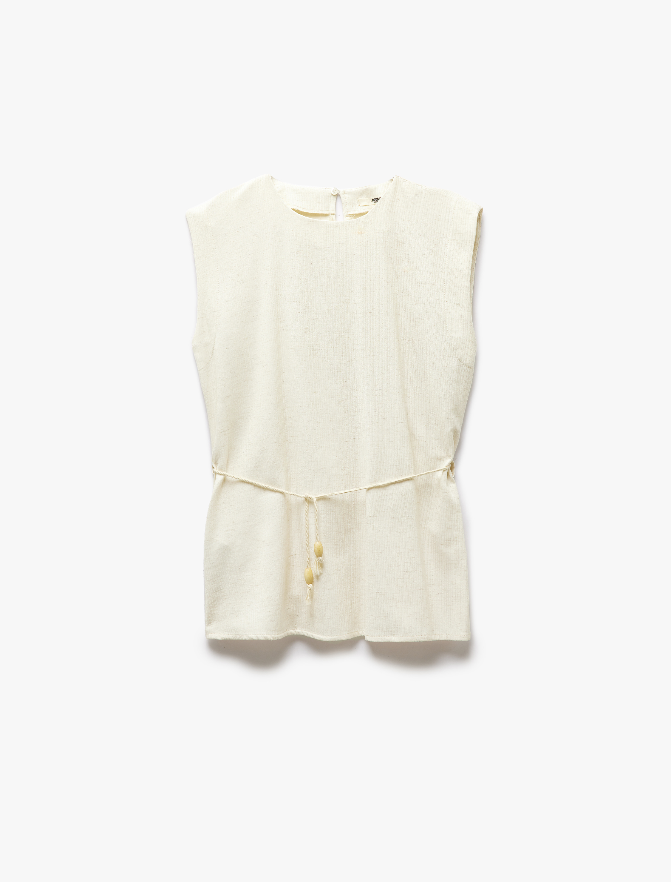   İnce Kuşak Detaylı Bisiklet Yaka Kolsuz Vatkalı Piliseli Bluz