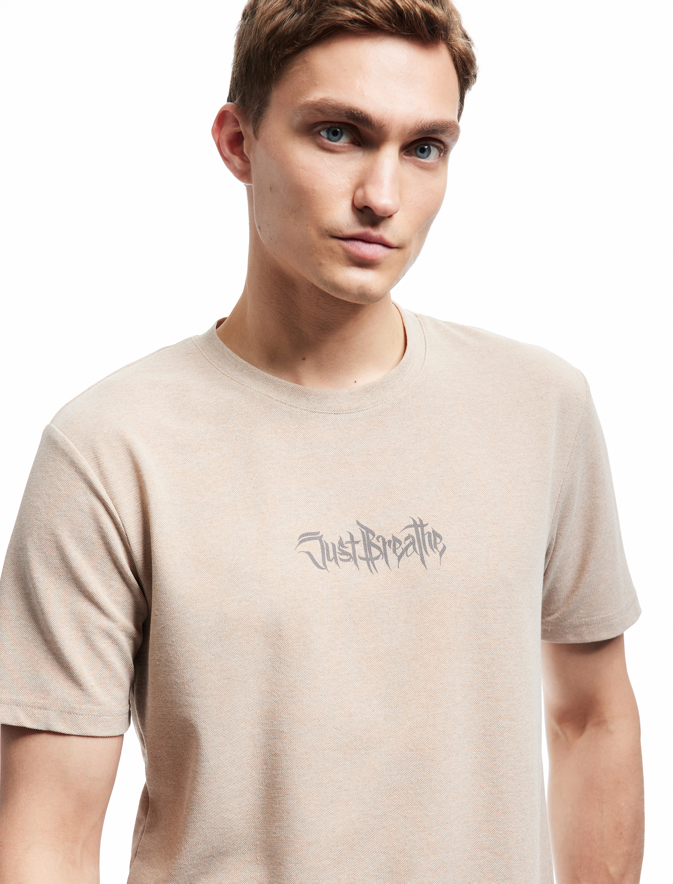   Slogan Baskılı Kısa Kollu Pike Kumaş Bisiklet Yaka Slim Fit Tişört