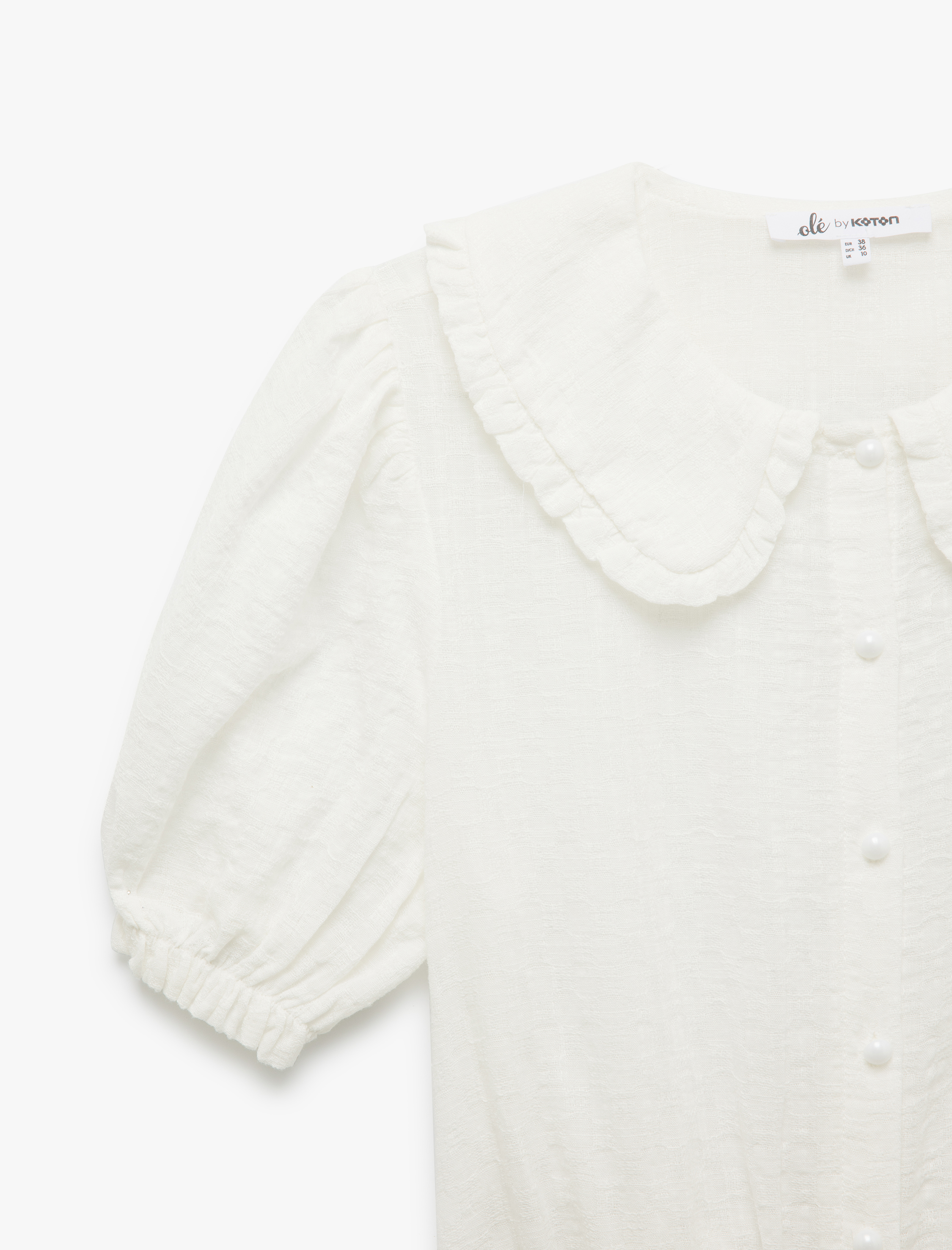   Bebe Yaka Düğmeli Kısa Balon Kol Viskon Karışımlı Crop Bluz