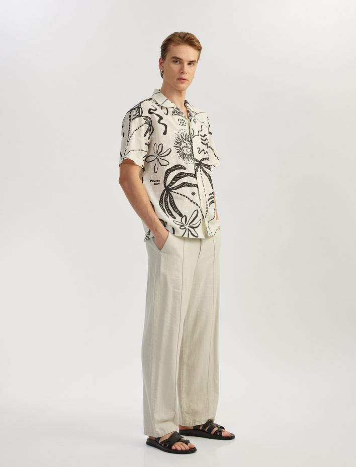  Kısa Kollu Pamuklu Nakışlı Desenli Gömlek