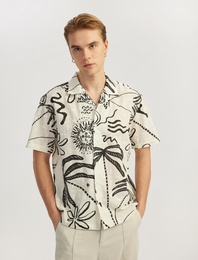 Kısa Kollu Pamuklu Nakışlı Desenli Gömlek