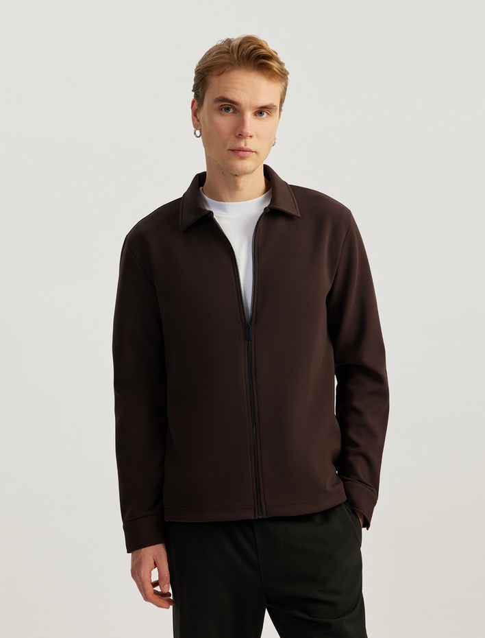  Uzun Kollu Pamuk Karışımlı Fermuarlı Hırka