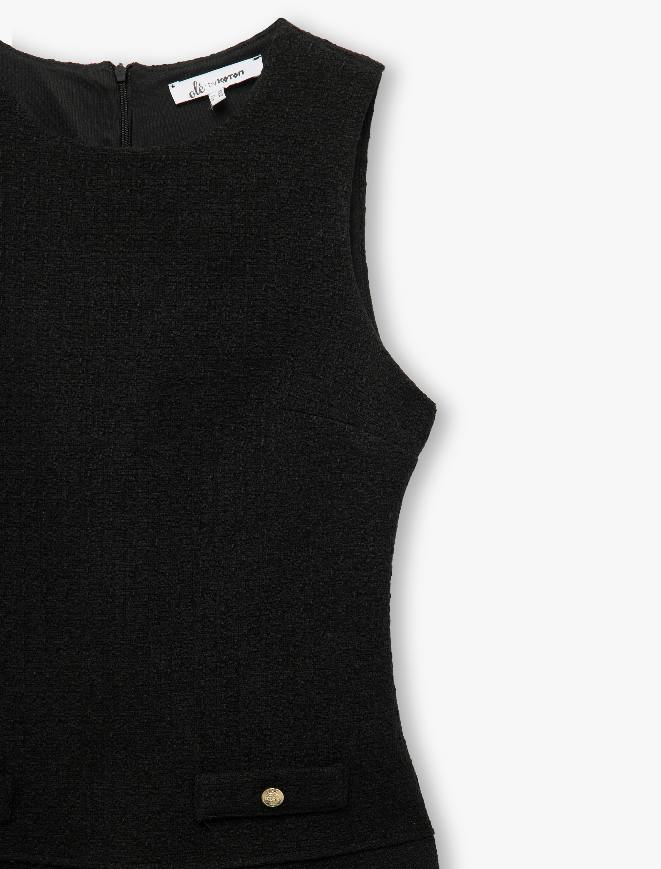   Kolsuz Düğme Detaylı Bisiklet Yaka A Kesim Mini Elbise