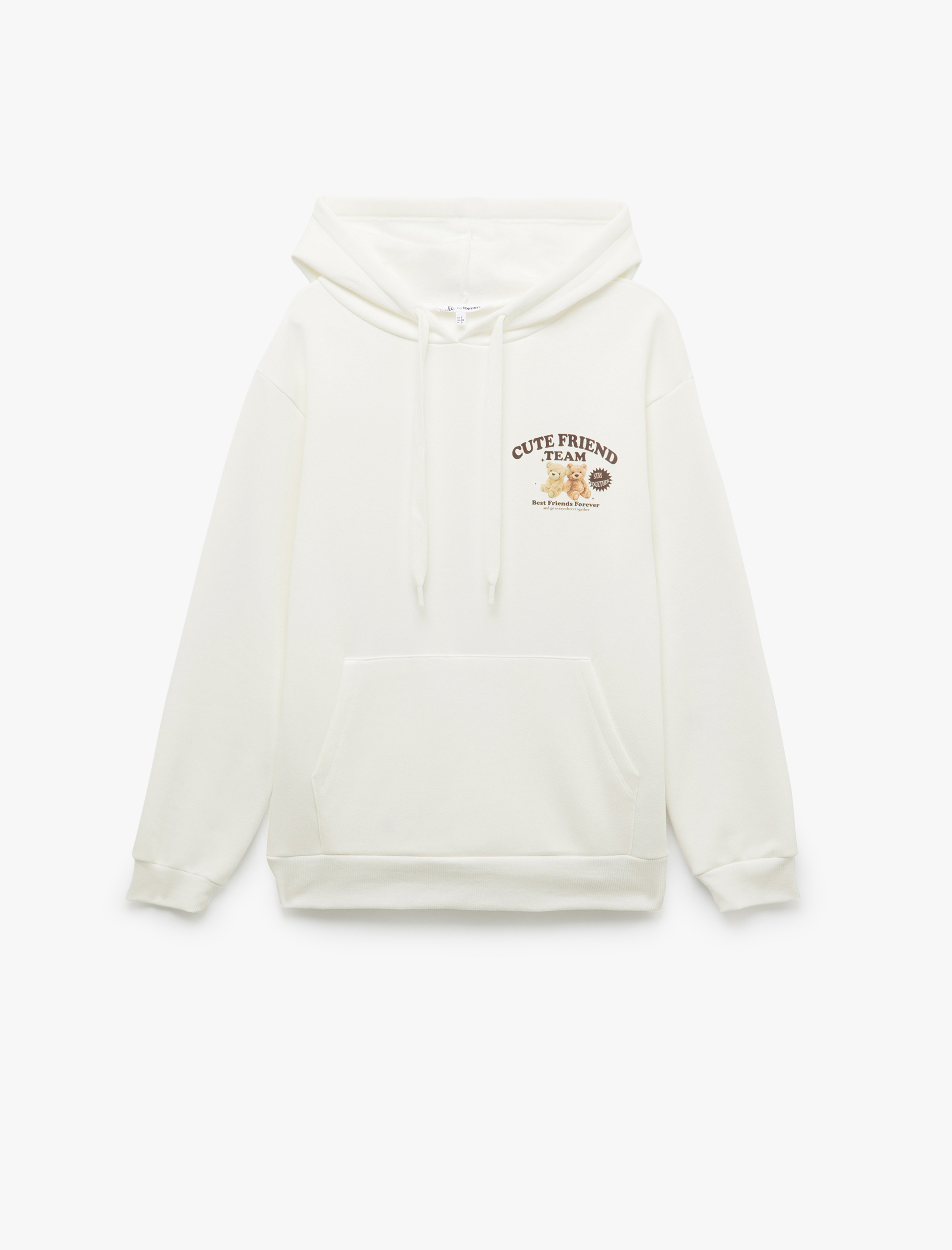   Şardonlu Kapüşonlu Kanguru Cepli Baskılı Oversize Sweatshirt