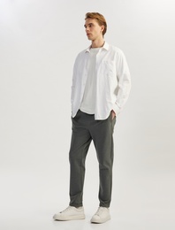 Viskon Karışımlı Katlamalı Paça Beli Bağcıklı Pantolon