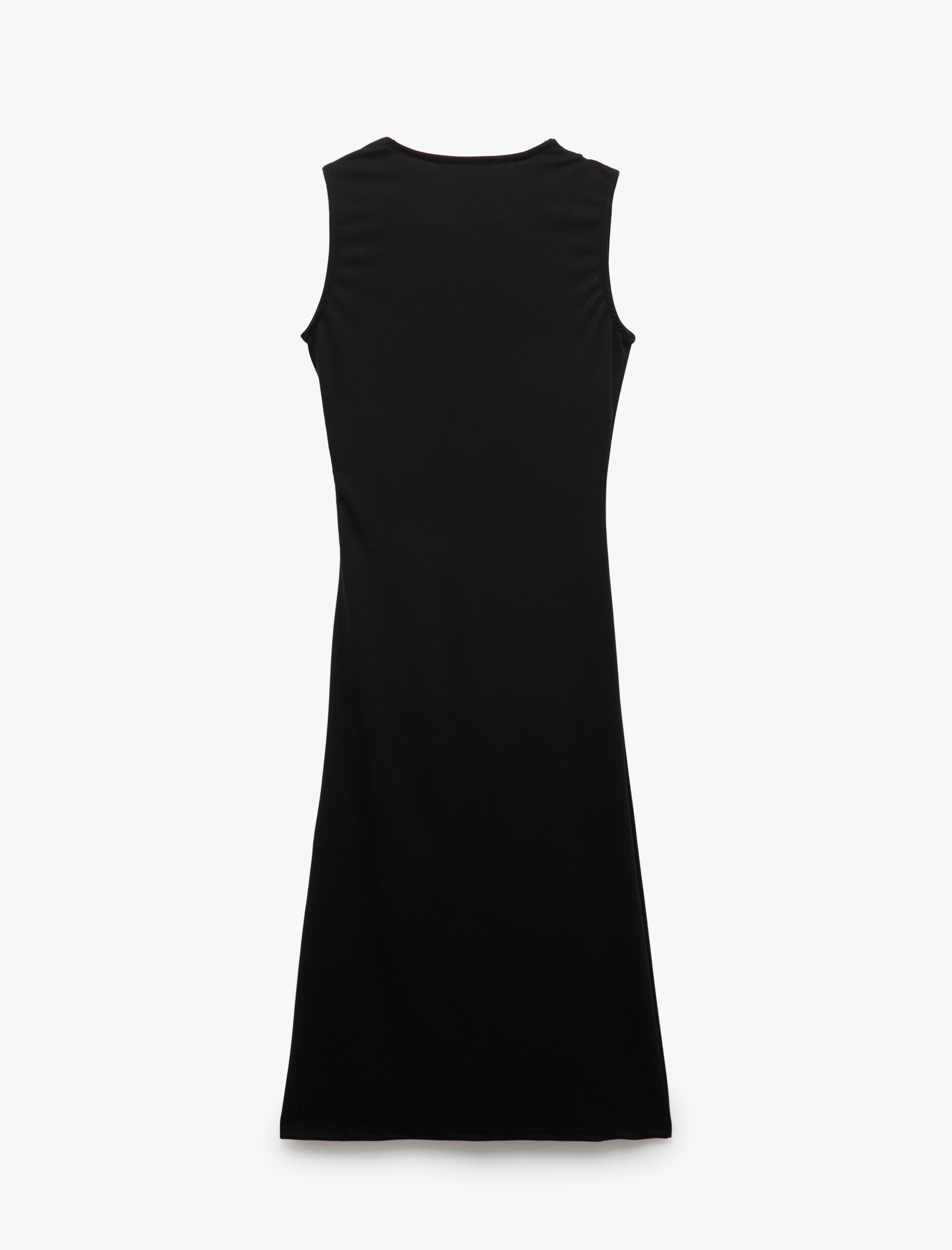   Bisiklet Yaka Kolsuz Drapeli Midi Elbise