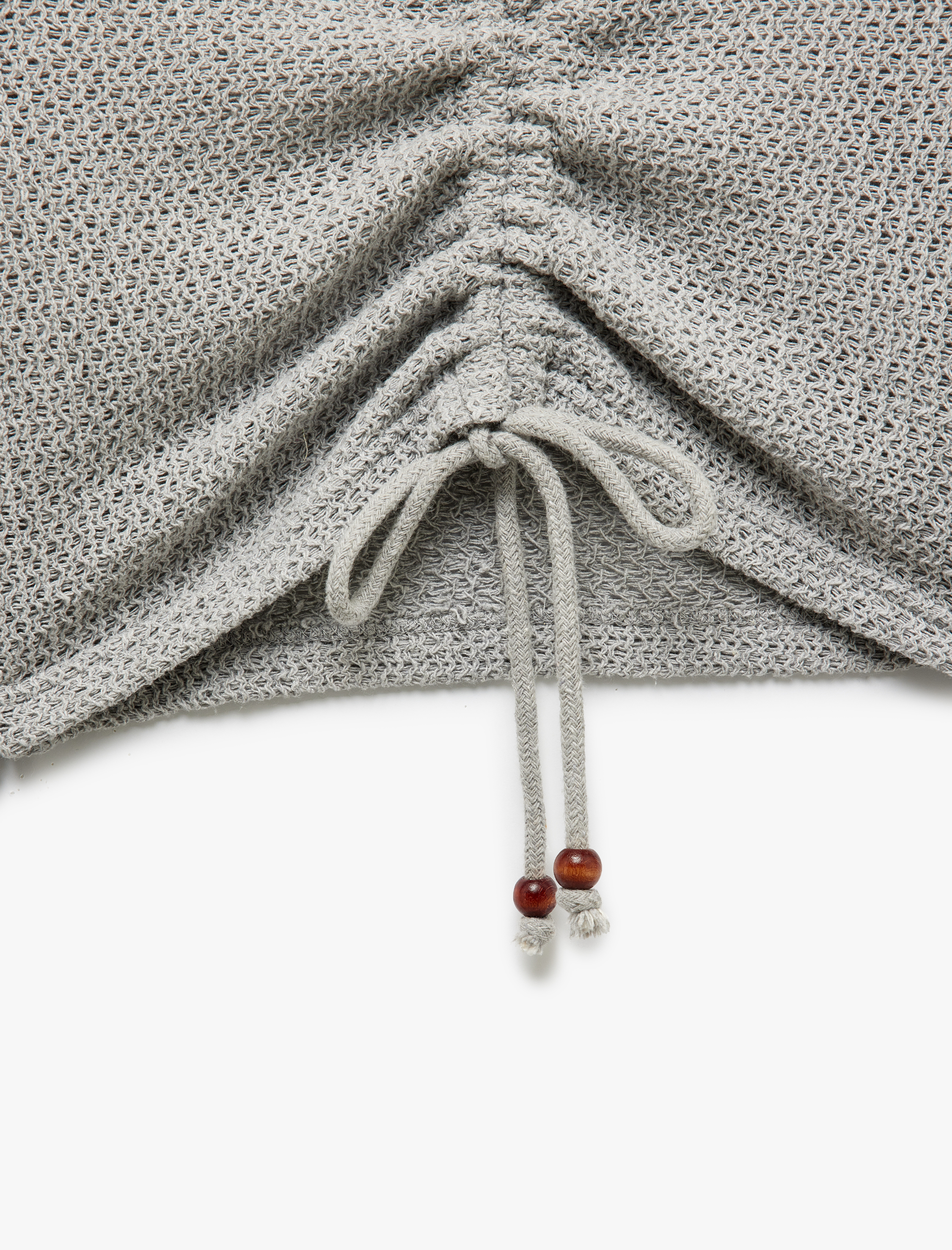   Uzun Kollu Büzgülü V Yaka Triko Crop Tişört