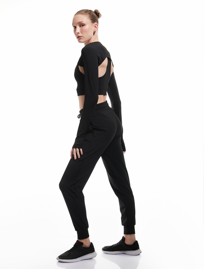  Yüksek Bel Rahat Kalıp Bağcıklı Cepli Jogger Eşofman Altı