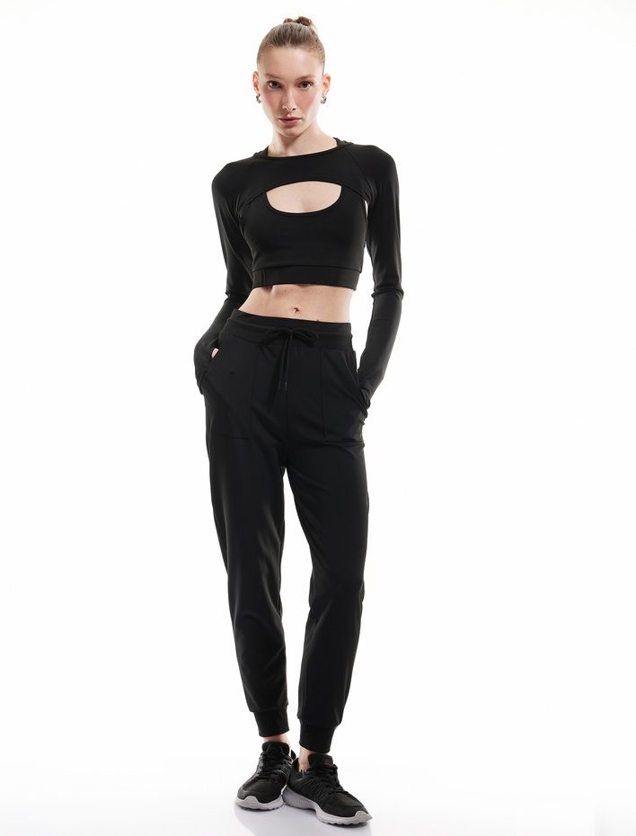  Yüksek Bel Rahat Kalıp Bağcıklı Cepli Jogger Eşofman Altı