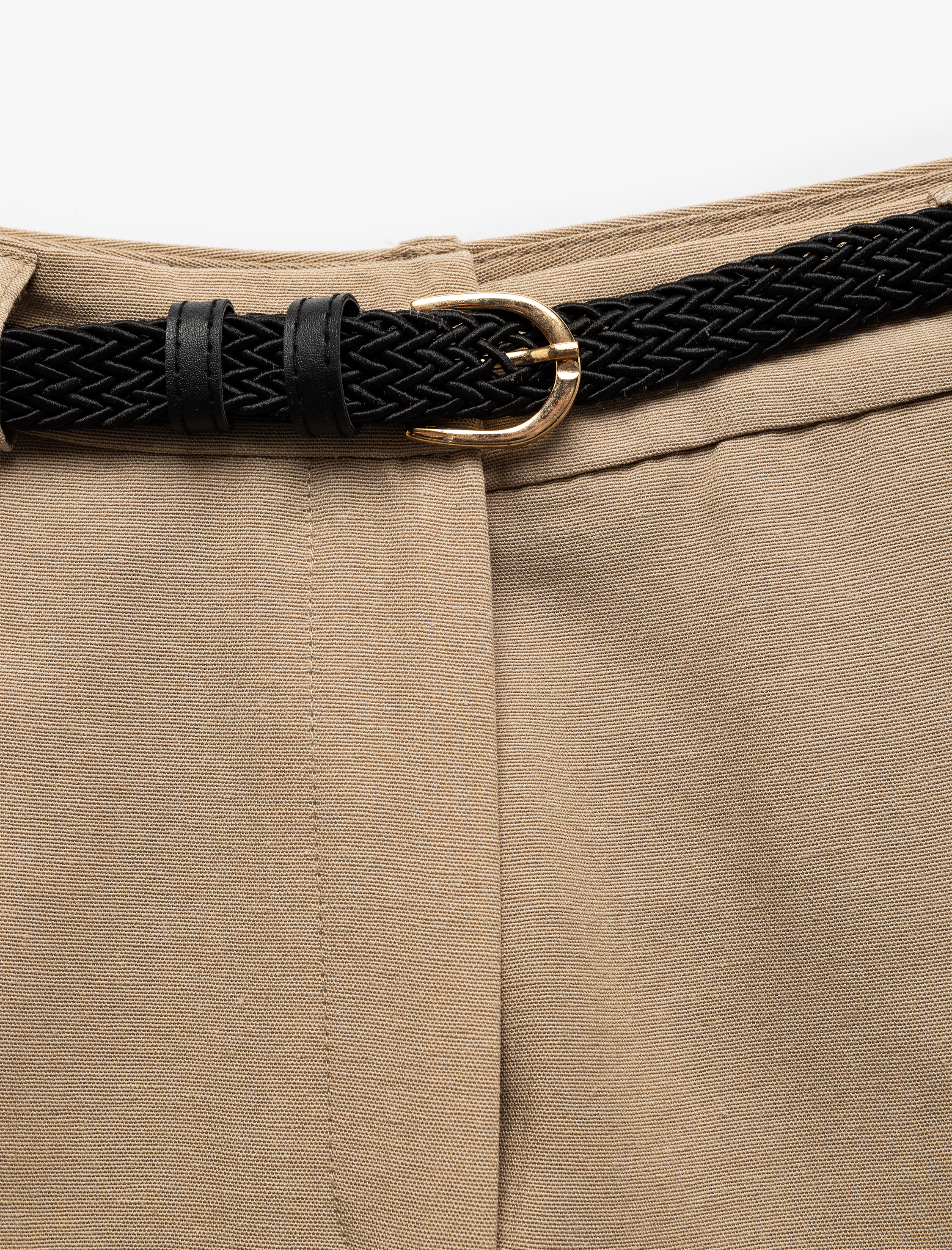   Viskon Keten Karışımlı Cepli Düz Bol Paça Kumaş Pantolon