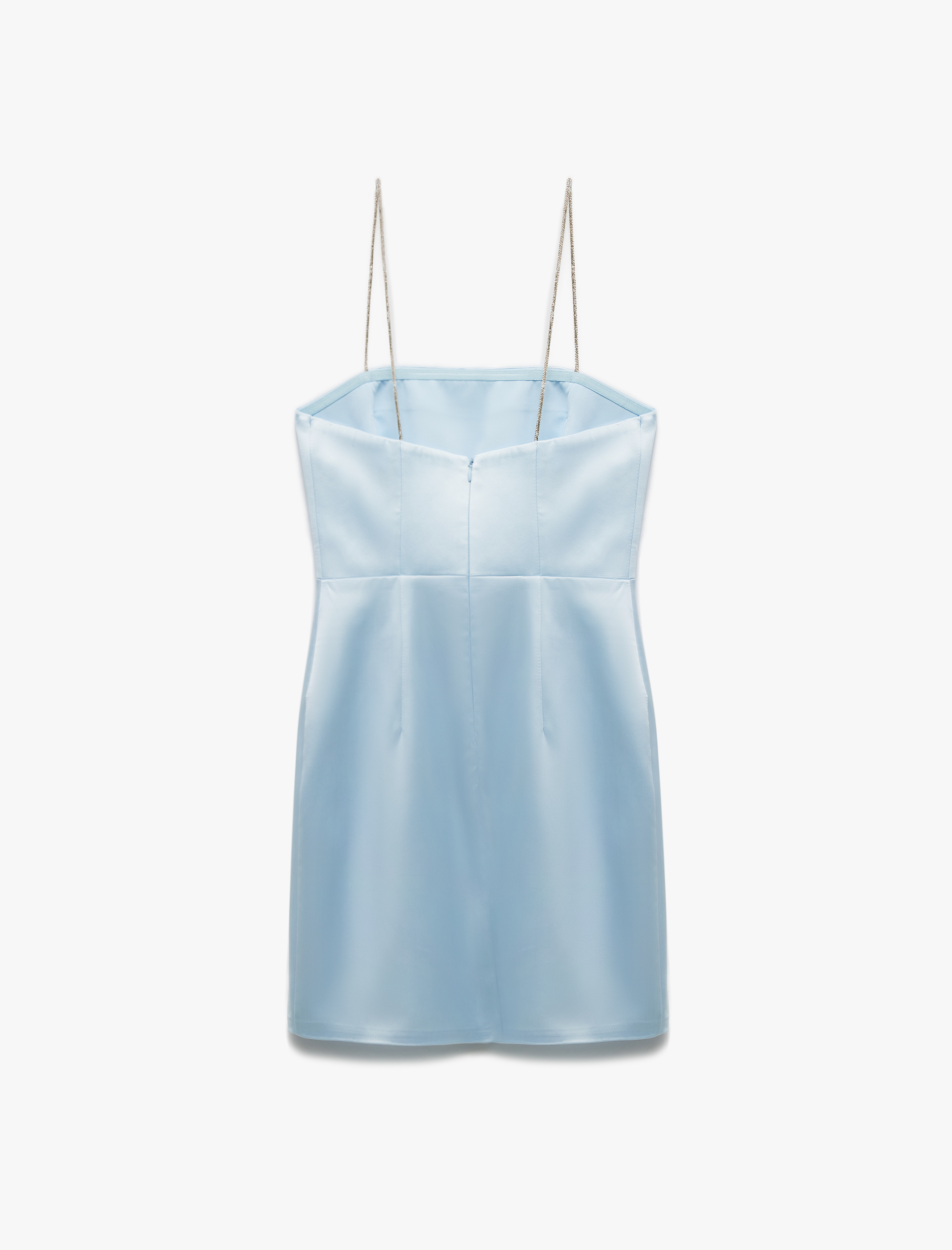   Mini Straplez Taş Askı Detaylı Saten Abiye Elbise