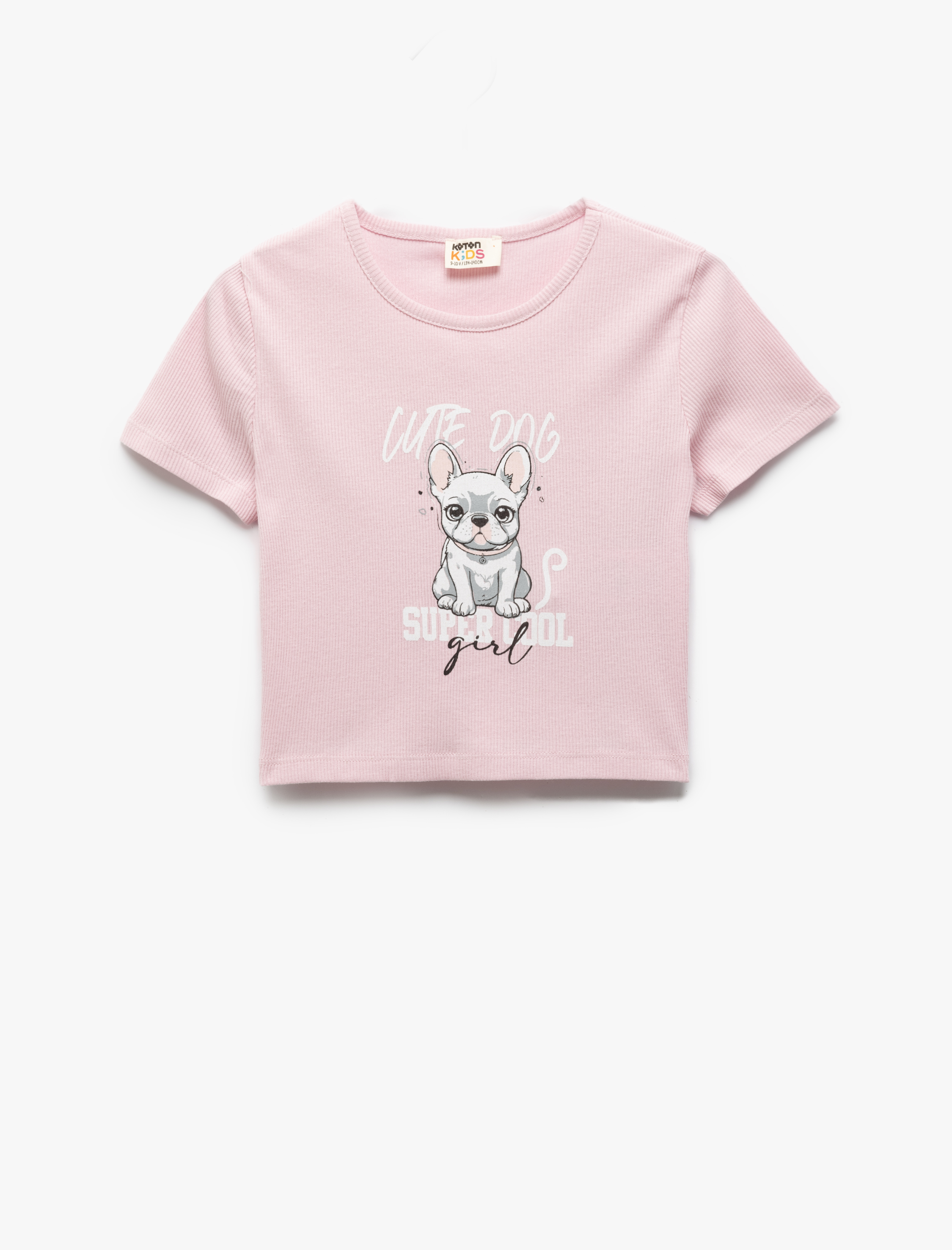  Kız Çocuk Köpek Baskılı Pamuklu Bisiklet Yaka Kısa Kollu Tişört