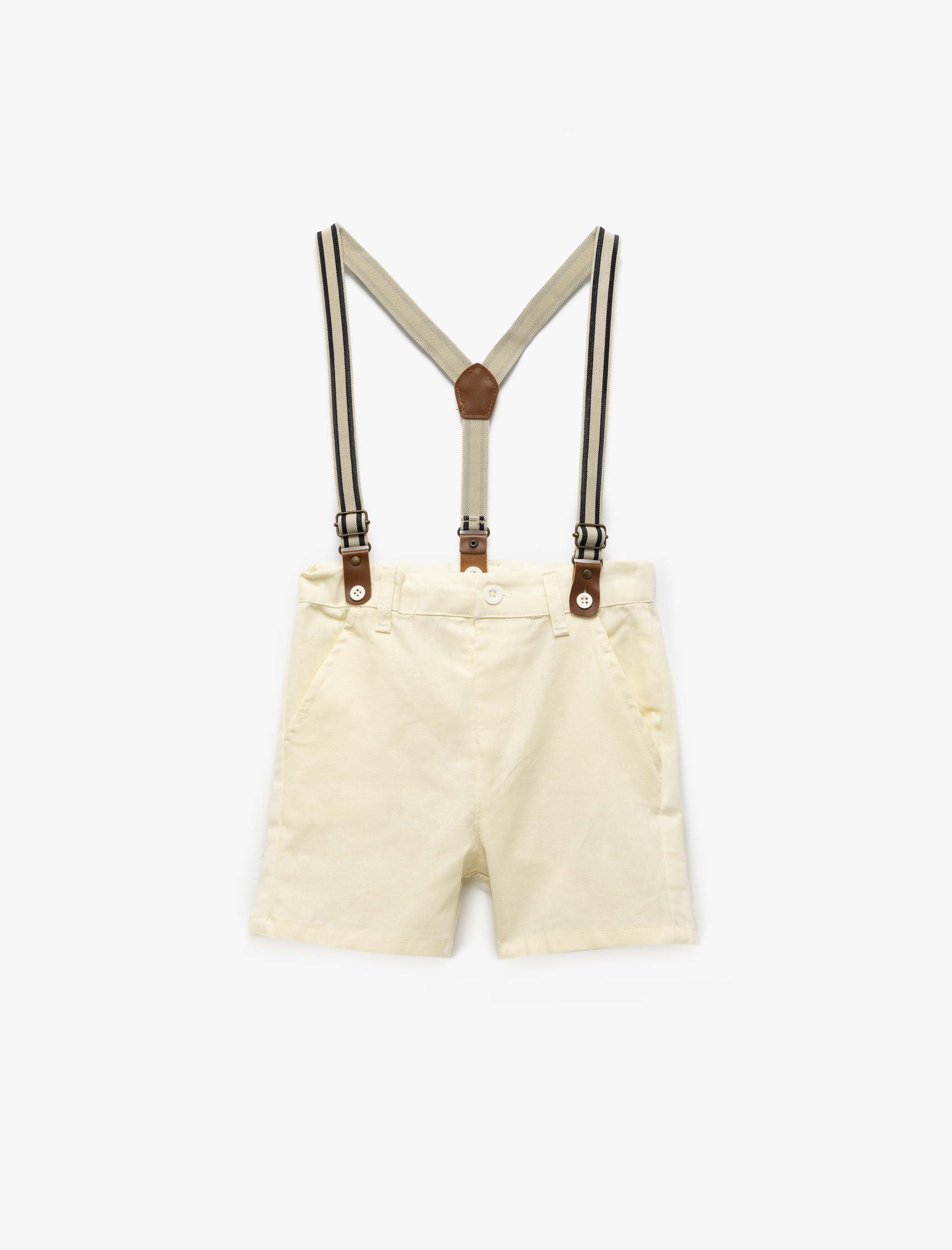  Erkek Bebek Keten Karışımlı Kemer Detaylı Cepli Askılı Şort