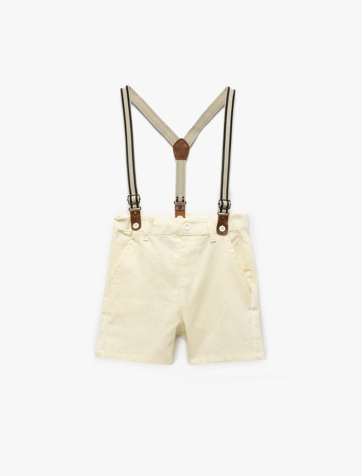 Erkek Bebek Keten Karışımlı Kemer Detaylı Cepli Askılı Şort