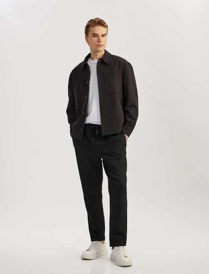  Viskon Karışımlı Katlamalı Paça Beli Bağcıklı Pantolon