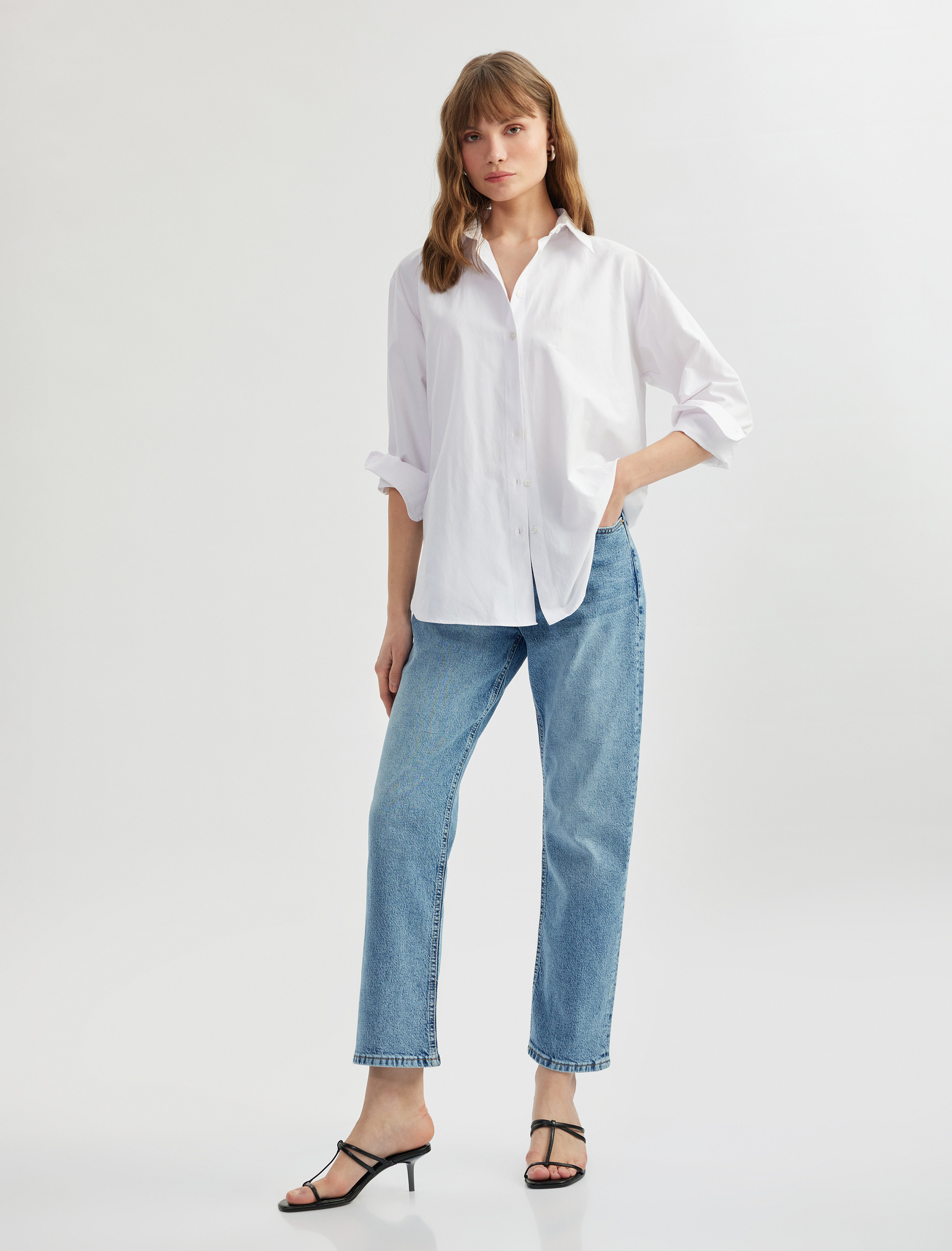   Pamuklu Slim Fit Düğmeli Düz Paça Denim Pantolon - Slim Fit Jeans