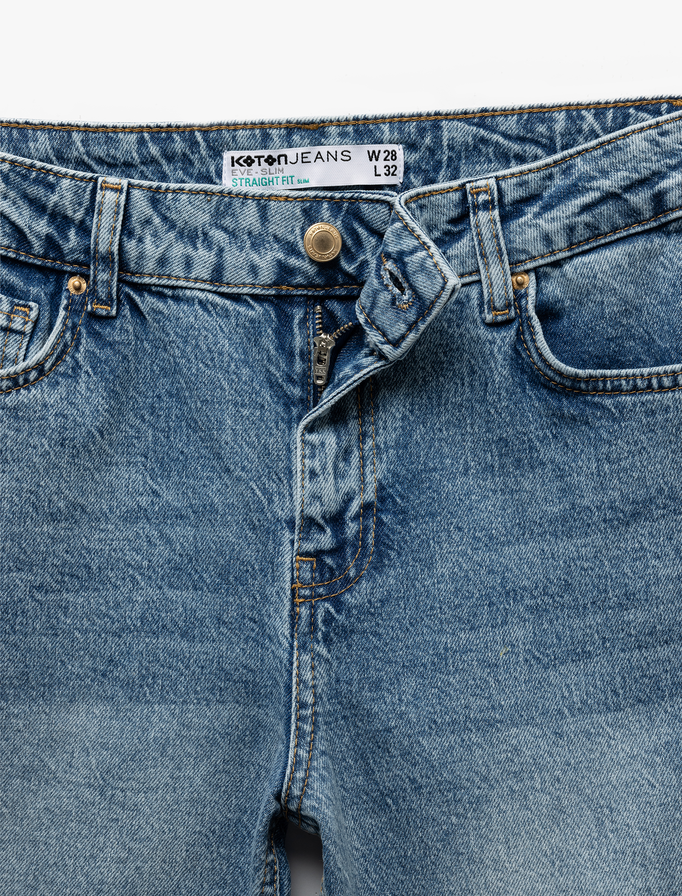   Pamuklu Slim Fit Düğmeli Düz Paça Denim Pantolon - Slim Fit Jeans