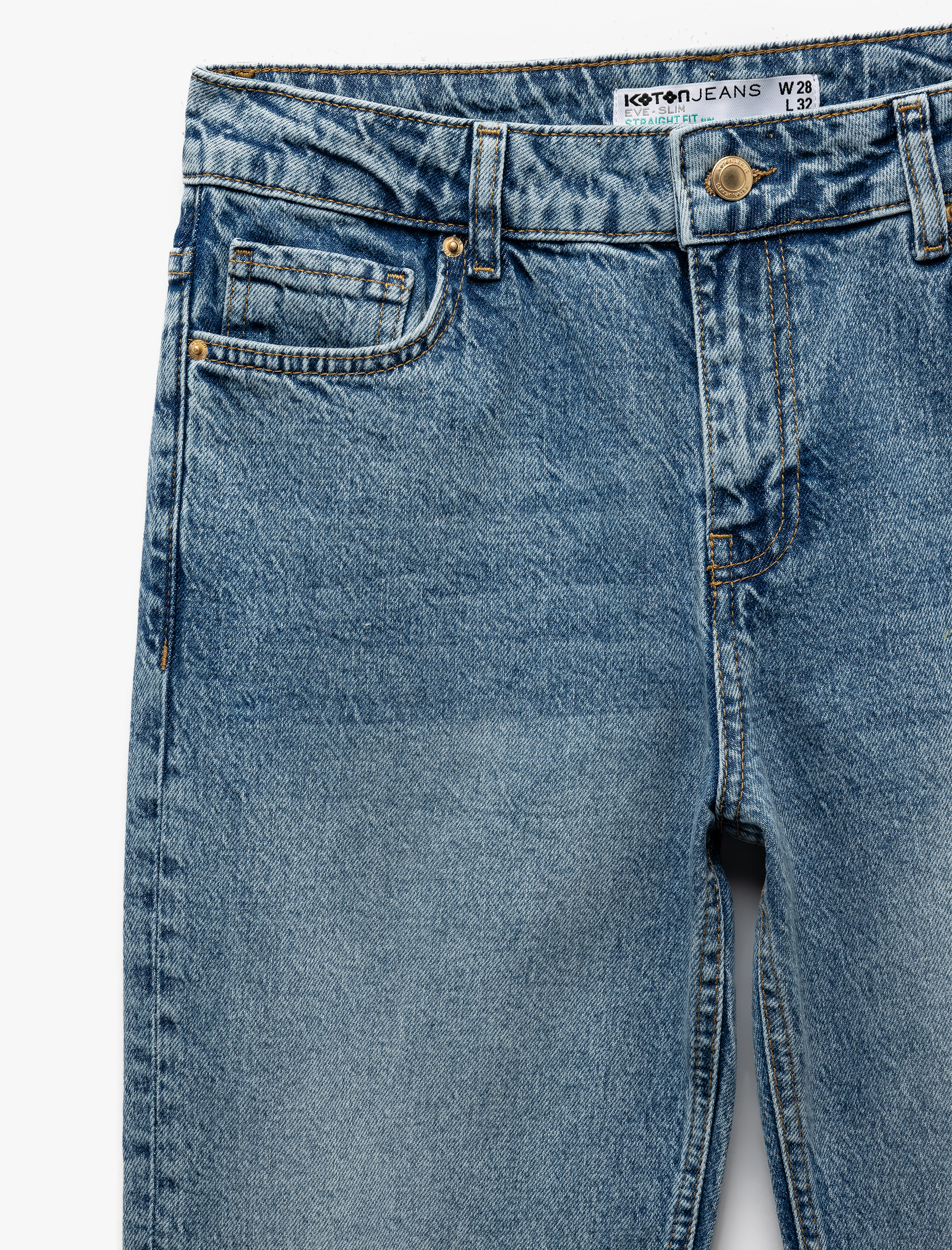   Pamuklu Slim Fit Düğmeli Düz Paça Denim Pantolon - Slim Fit Jeans