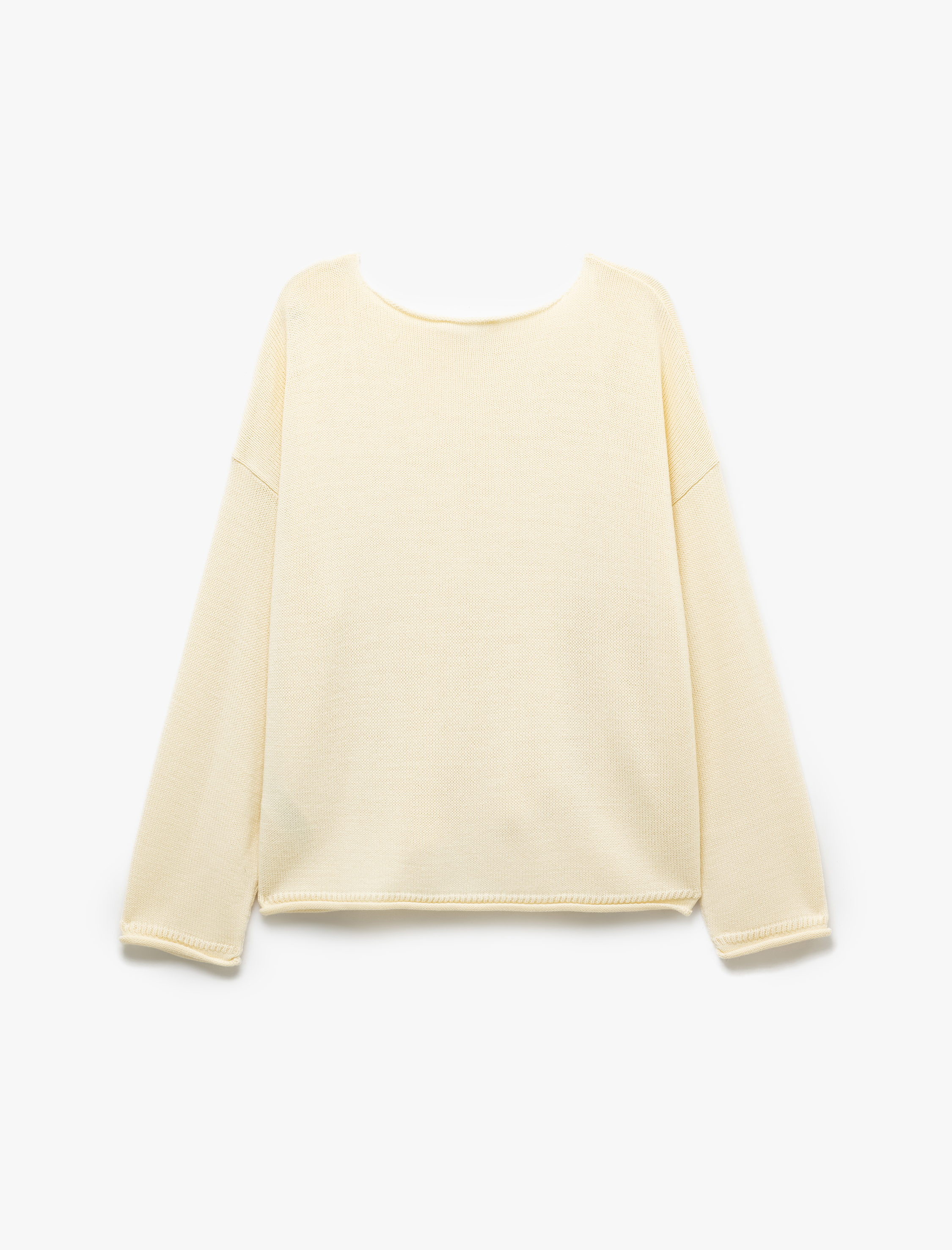   Uzun Kollu Triko Kayık Yaka Kazak