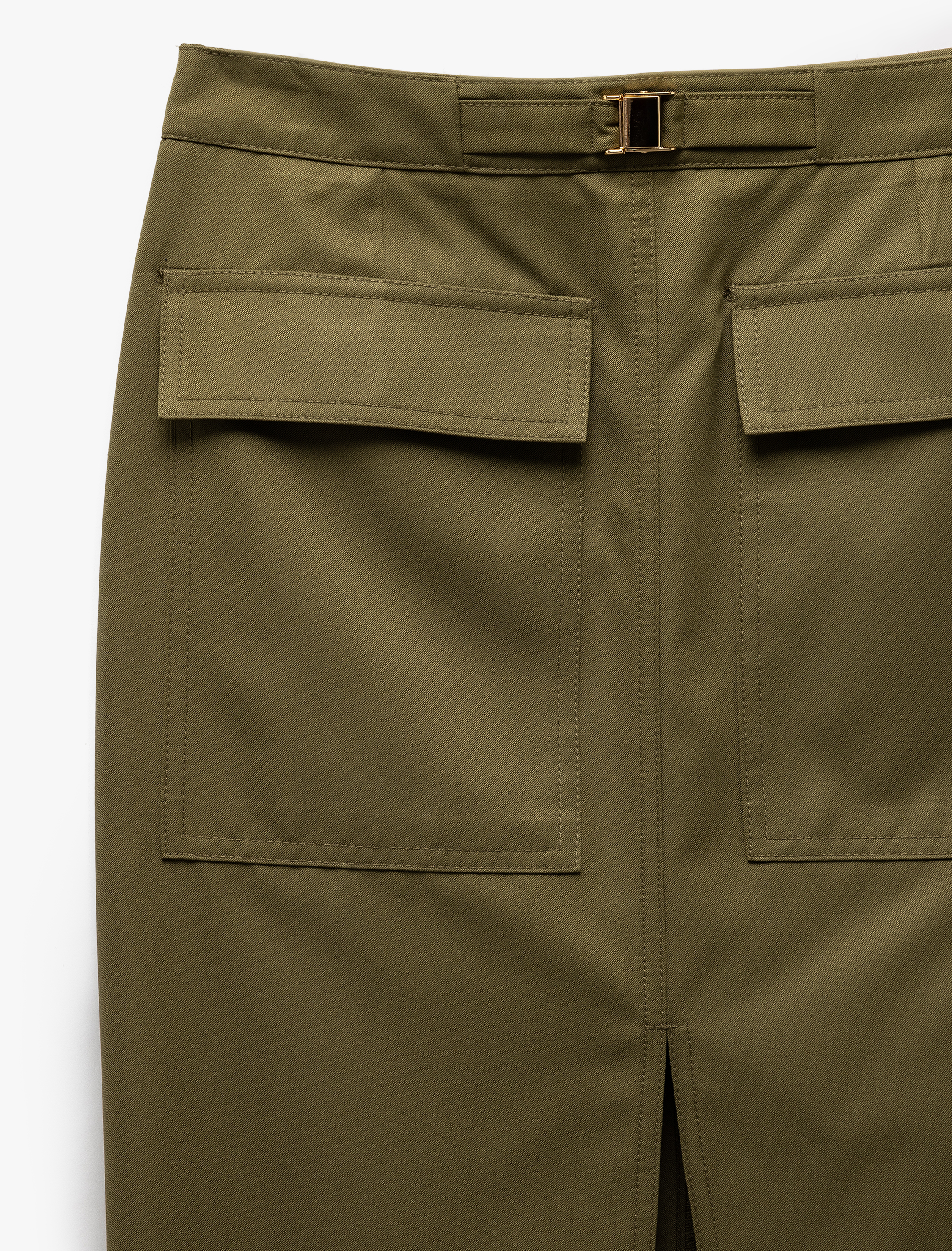   Gabardin Kumaş Slim Fit Kapaklı Cep Detaylı Yırtmaçlı Midi Kalem Etek