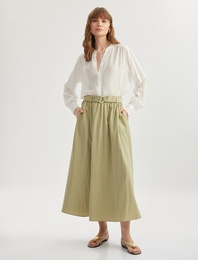 Bol Kalıp Paraşüt Kumaş Kemerli Cepli Uzun Kloş Etek