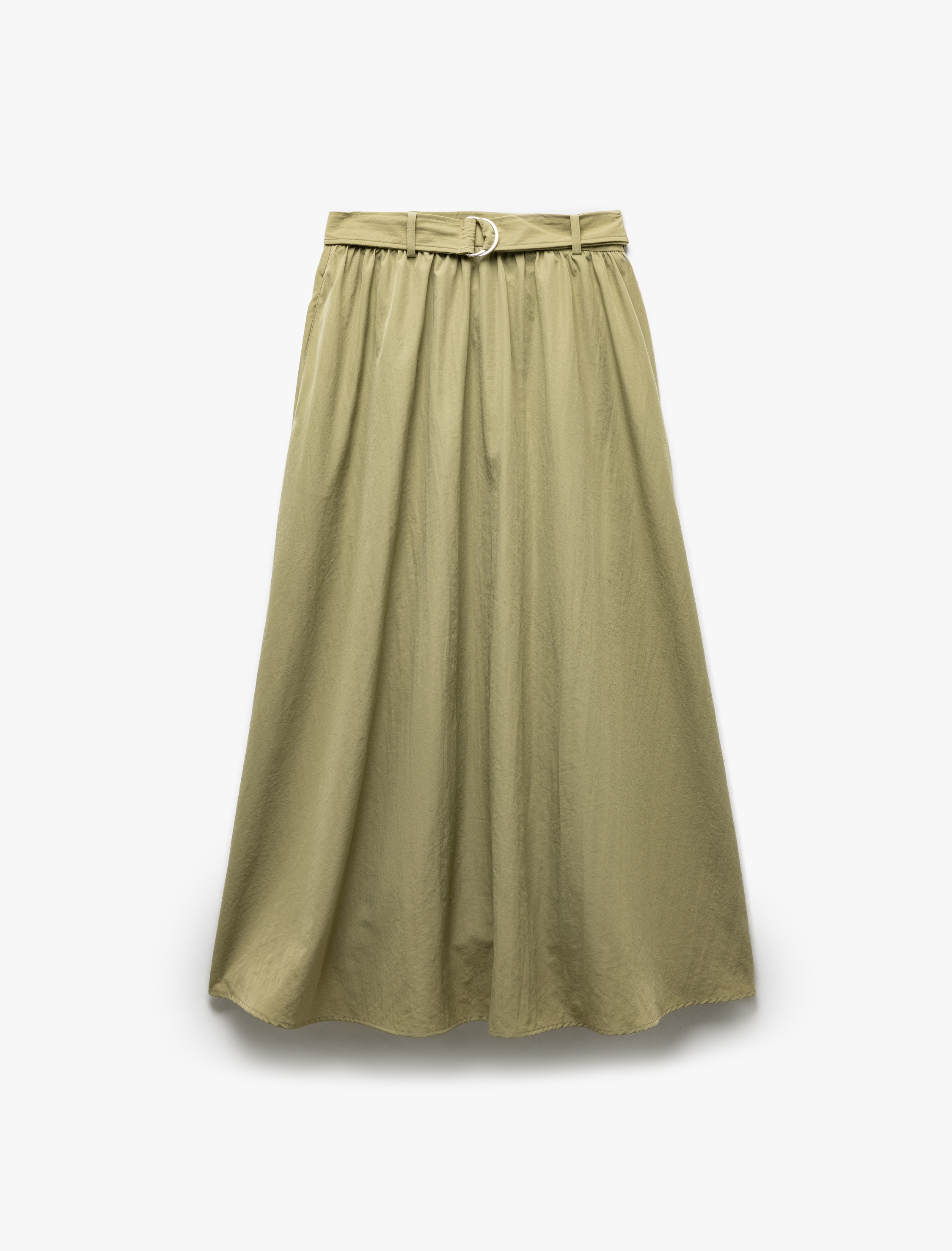   Bol Kalıp Paraşüt Kumaş Kemerli Cepli Uzun Kloş Etek