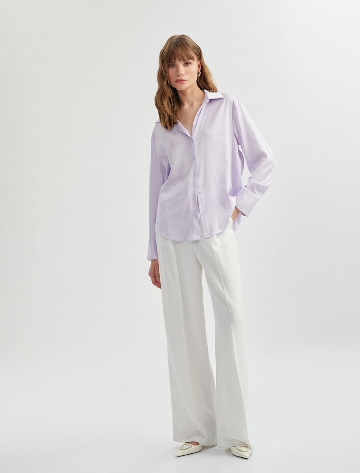  Rahat Kalıp Klasik Yaka Uzun Kollu Saten Gömlek