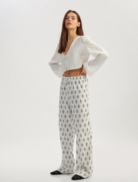 Beli Bağcıklı Desenli Pamuklu Düz Paça Pantolon