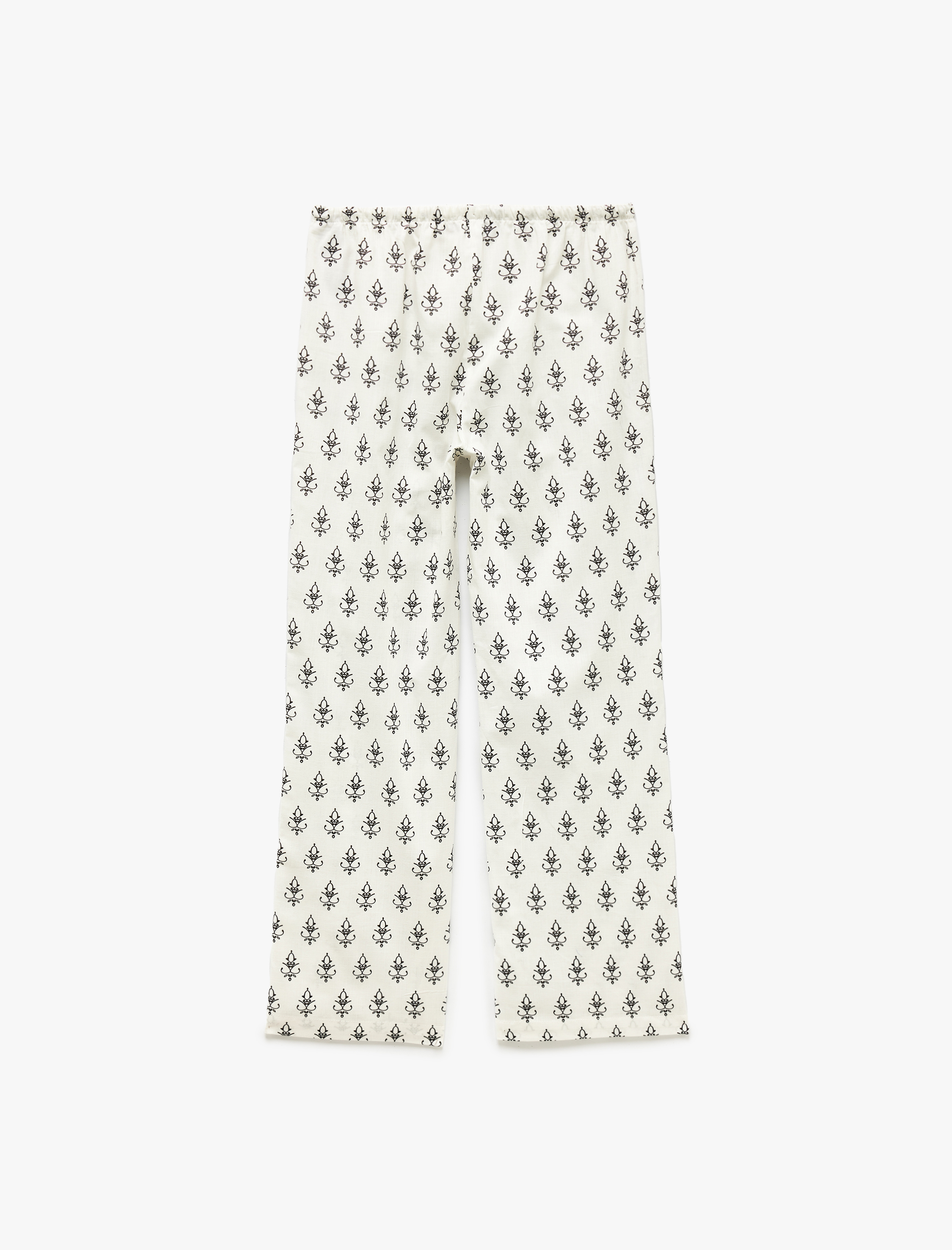   Beli Bağcıklı Desenli Pamuklu Düz Paça Pantolon