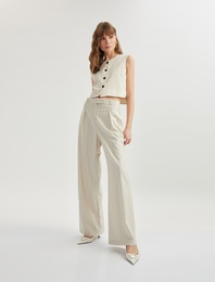 Cepli Pile Detaylı Geniş Paça Kumaş Pantolon