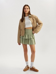 Katlı Volanlı Gipeli Viskon Mini Etek