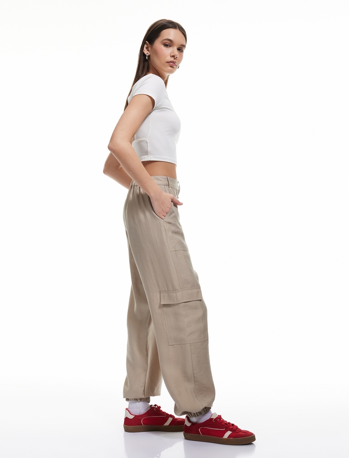  Kargo Cepli Düğmeli Lastikli Paça Jogger Pantolon