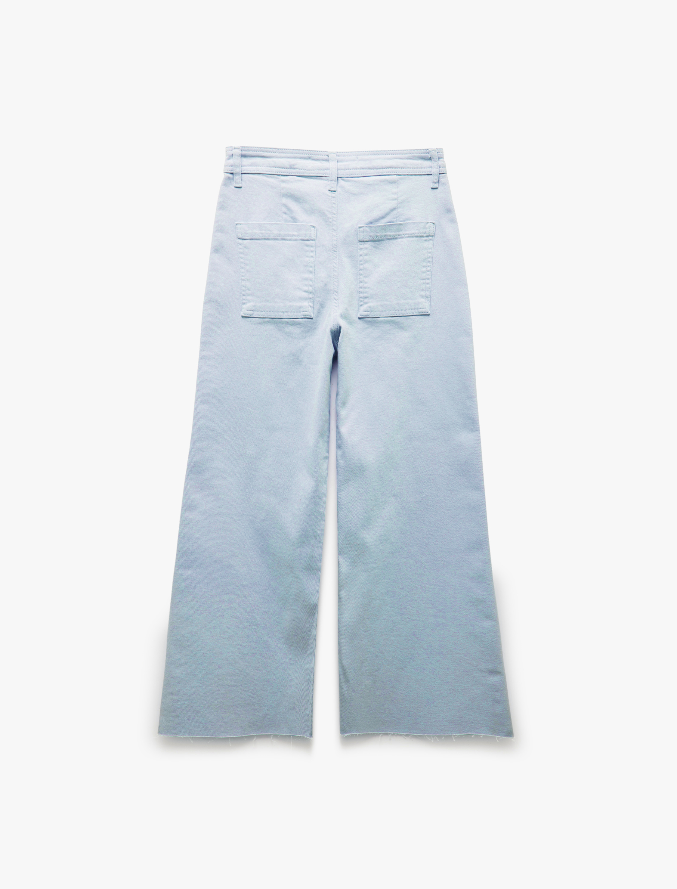   Pamuklu Geniş Kalıp Cepli Düğmeli Crop Geniş Paça Denim Pantolon - Culotte Jean