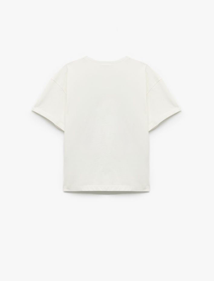 Kız Çocuk Pullu Payetli Çiçek Baskılı Pamuklu Bisiklet Yaka Kısa Kollu Tişört