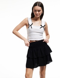 Katlı Volanlı Gipeli Viskon Mini Etek