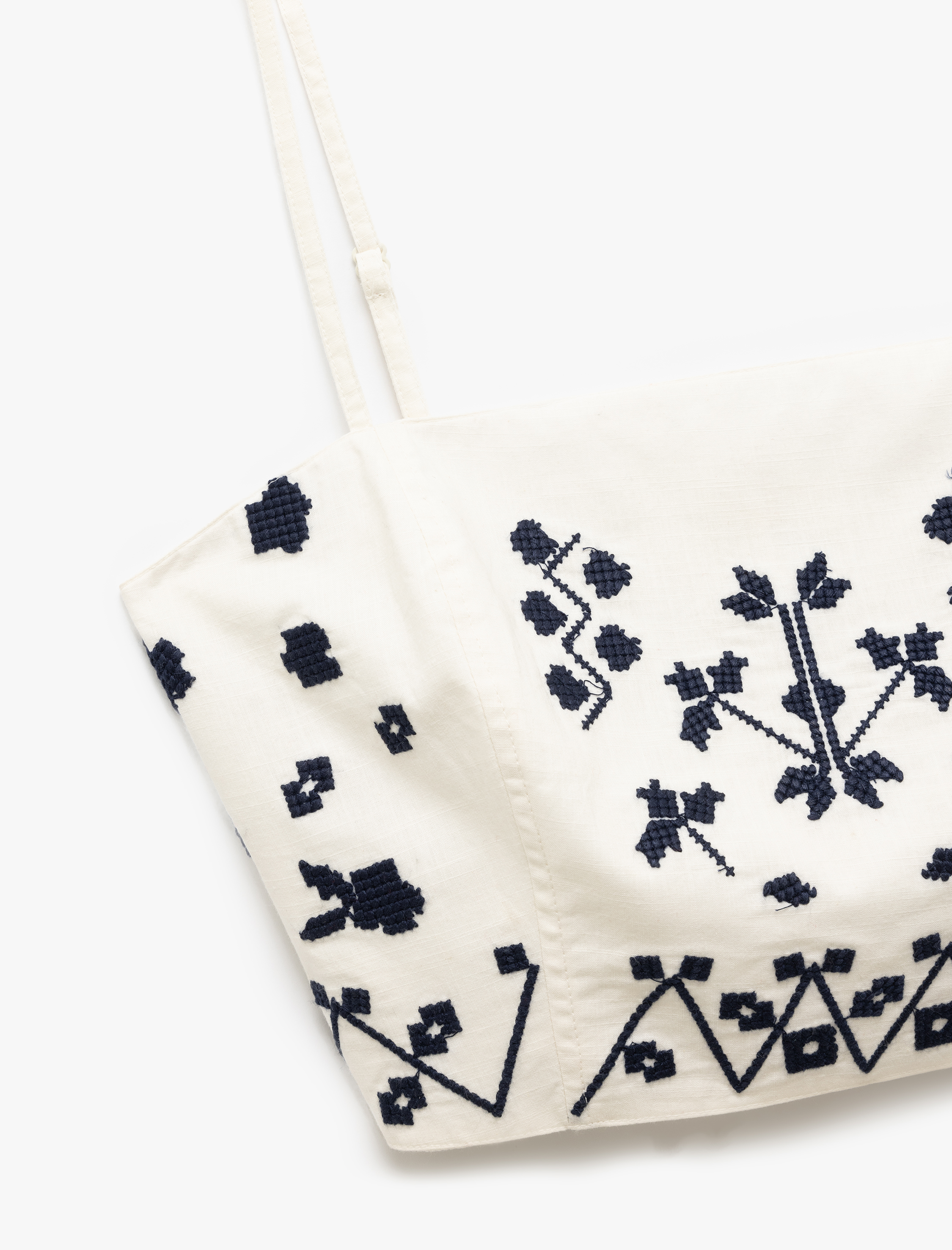   Slim Fit Pamuklu Etnik Desenli İnce Askılı Crop Büstiyer