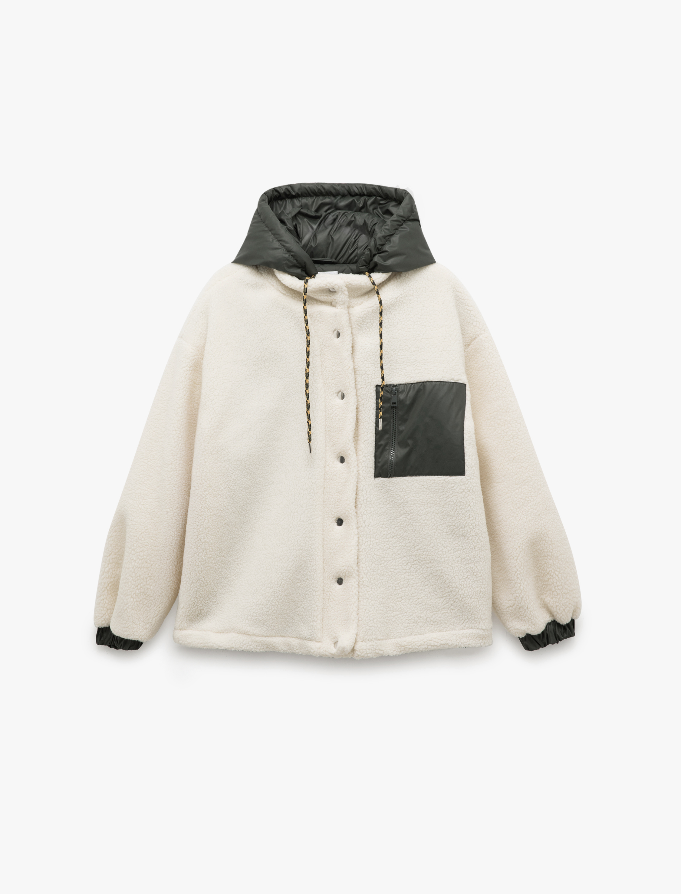   Kapüşonlu Cepli Fermuarlı Oversize Astarlı Peluş Ceket