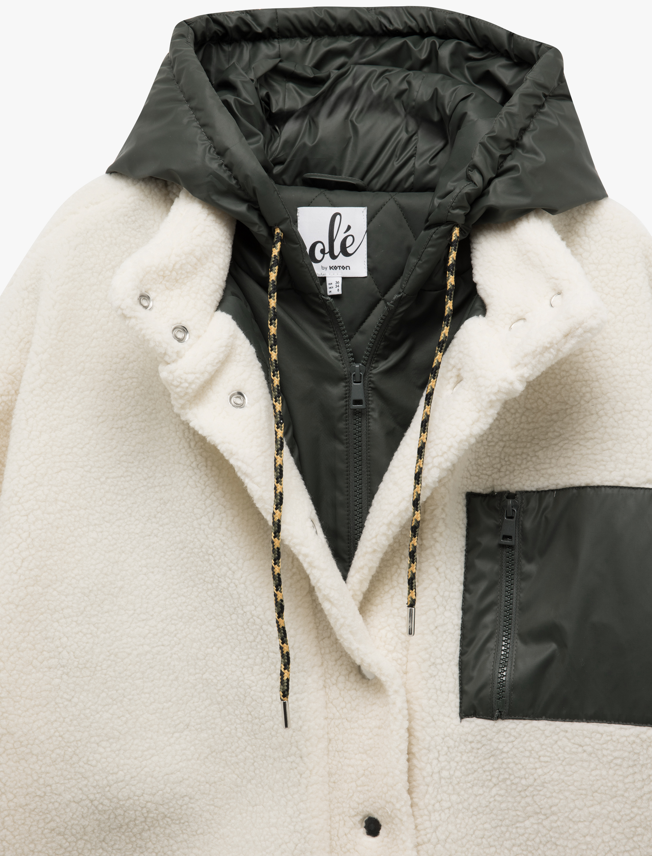   Kapüşonlu Cepli Fermuarlı Oversize Astarlı Peluş Ceket