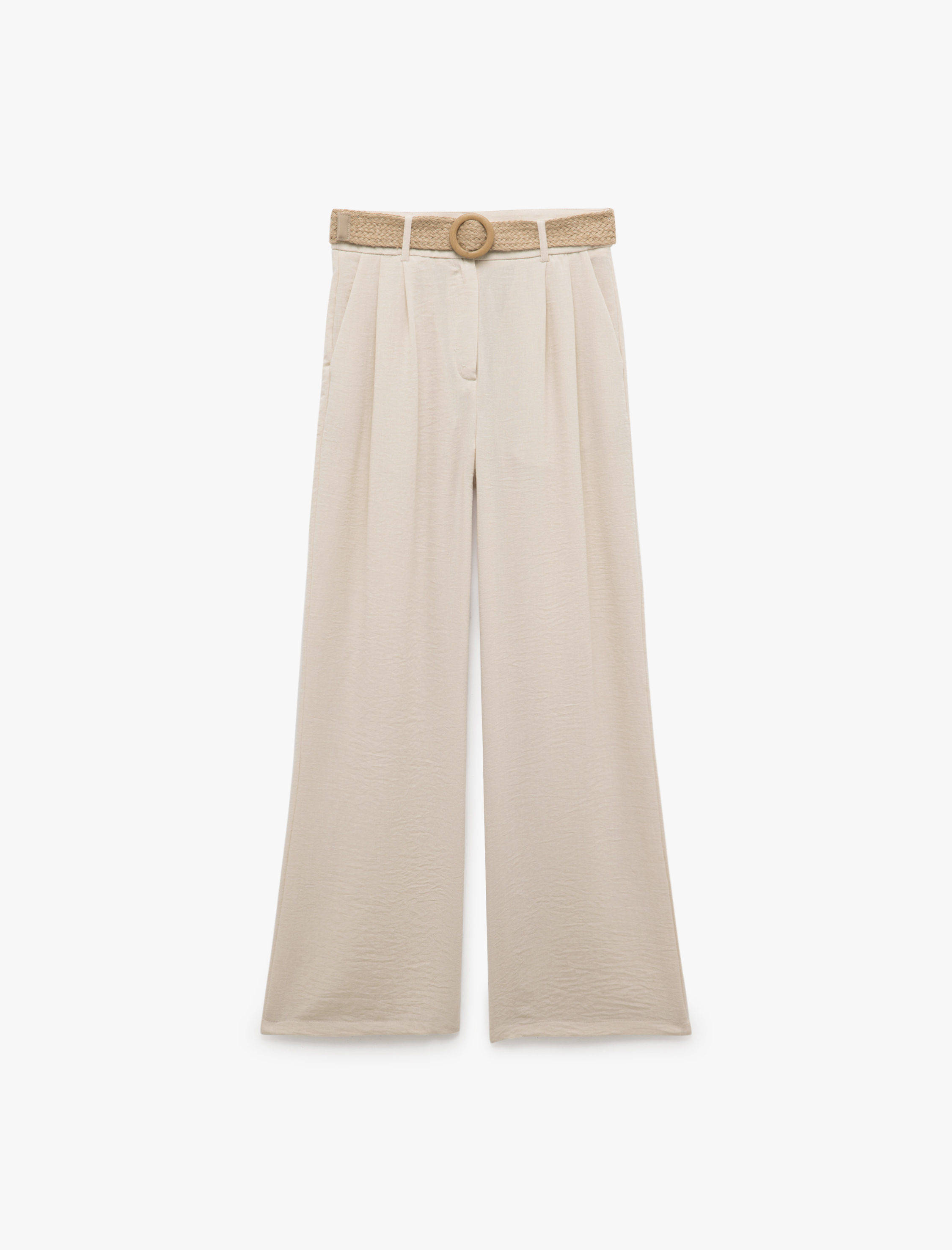   Kemer Detaylı Pileli Cepli Geniş Paça Pantolon