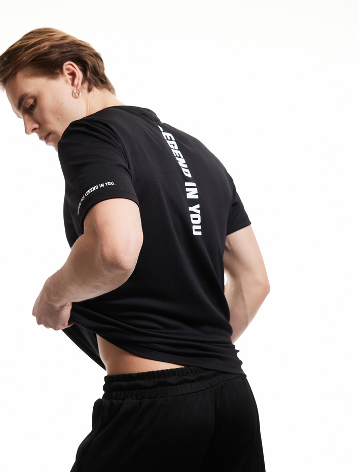  Bisiklet Yaka Kısa Kollu Arkası Baskılı Oversize Spor Tişört