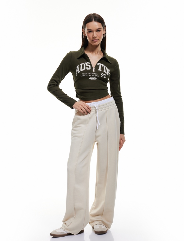  Kolej Baskılı Fermuar Detaylı Slim Fit Polo Yaka Tişört