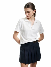 Saç Örgü Dokulu Kısa Kollu Polo Yaka Tişört