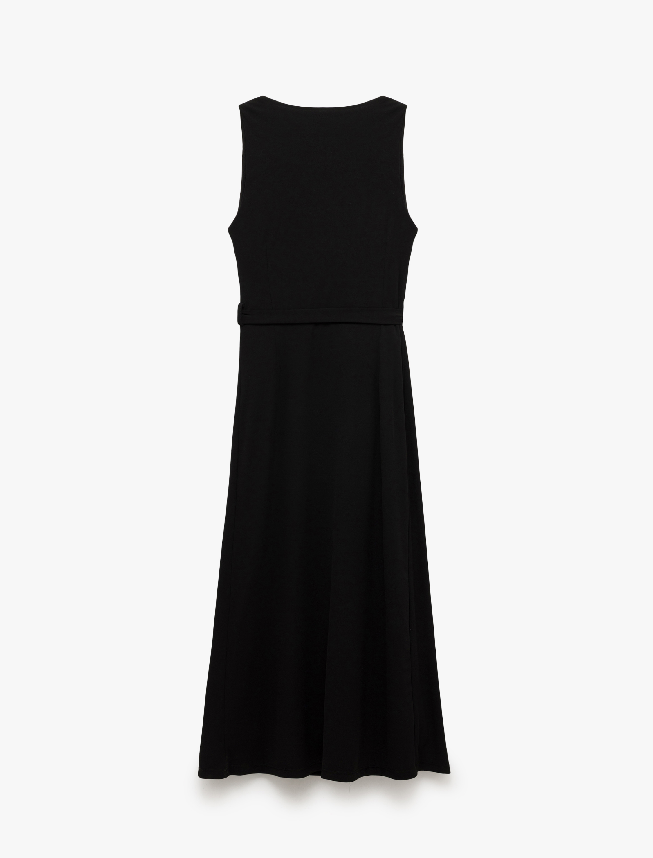   Metal Aksesuar Detaylı Kolsuz V Yaka Uzun Kruvaze Elbise