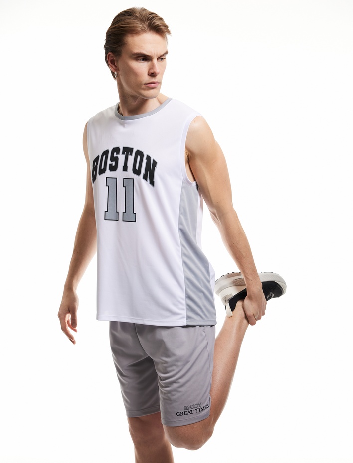  Baskılı Bisiklet Yaka Kolsuz Spor Basketbol Tişörtü