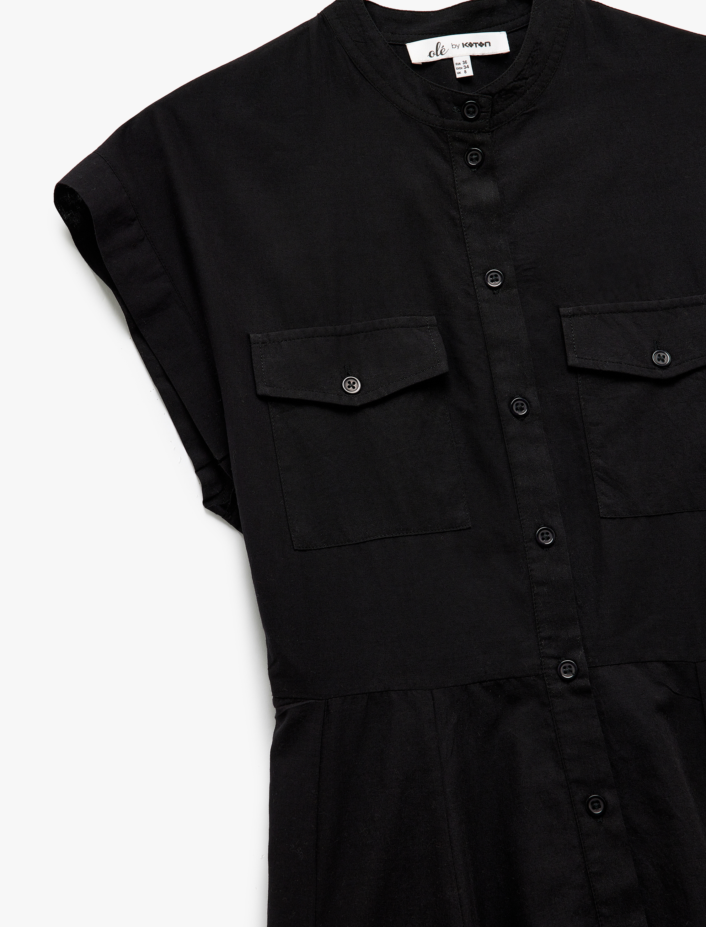   Mini Düğmeli Fisto Detaylı Hakim Yaka Kolsuz Gömlek Elbise