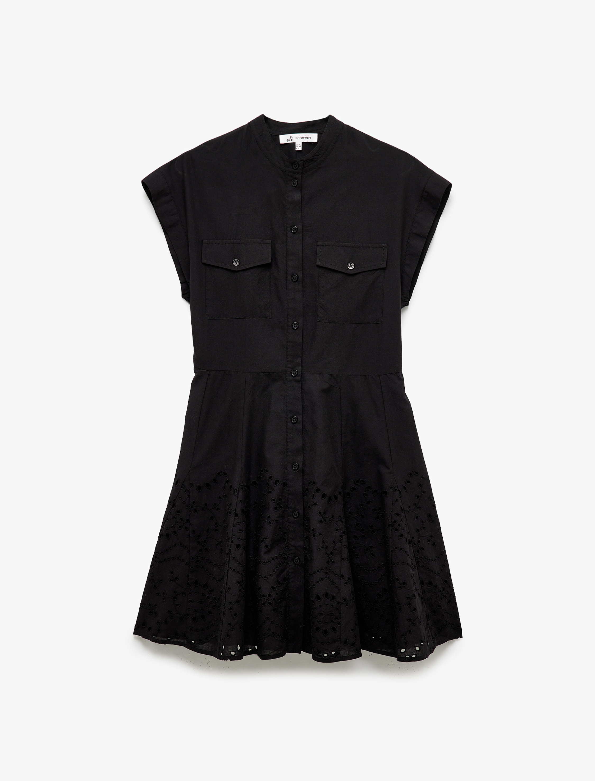   Mini Düğmeli Fisto Detaylı Hakim Yaka Kolsuz Gömlek Elbise