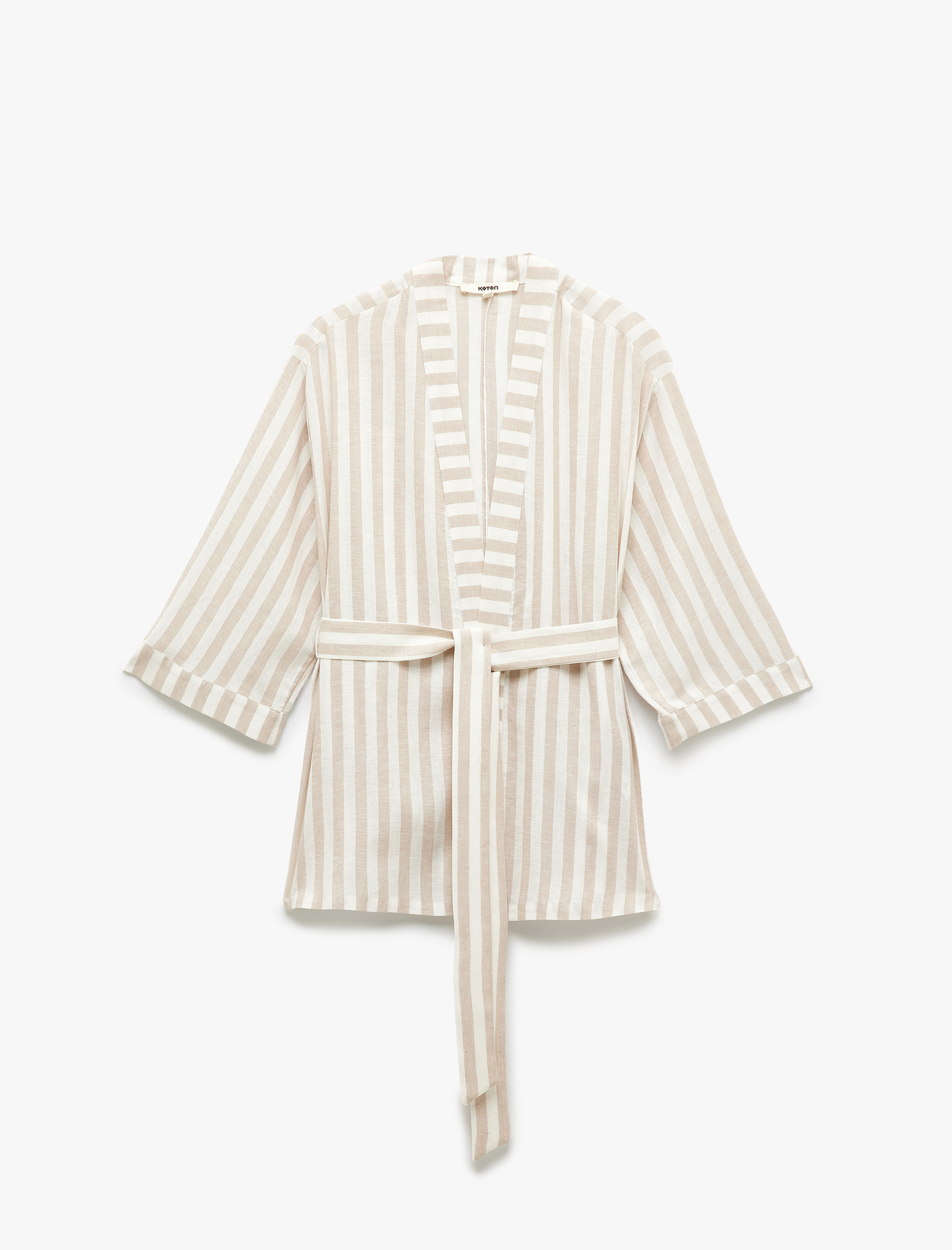   Beli Kuşak Detaylı Kruvaze Viskon Keten Kimono Ceket