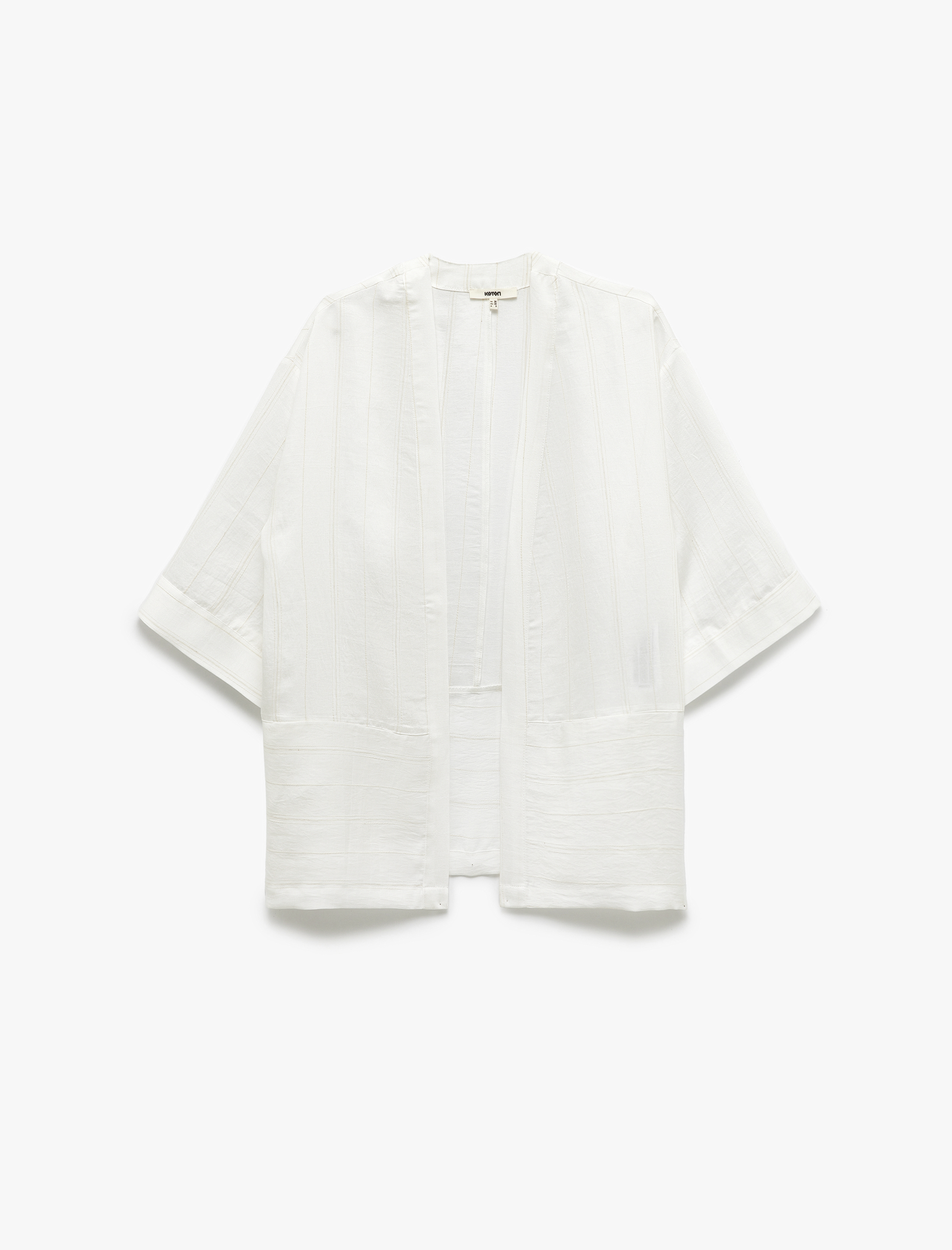   Cepli  Bol Kalıp Çizgili Keten Karışımlı Kimono